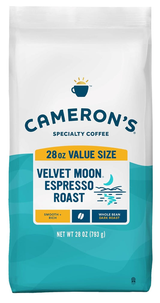 Cameron's Coffee Roasted Whole Bean Coffee, Velvet Moon Espresso Roast, 28 Ounce