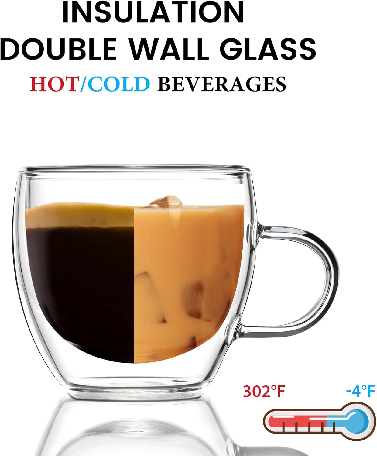 ZONEYILA Double Wall Glass Coffee Mugs Set of 4-6 OZ Insulated Coffee Cups - Clear Glass Drinkware with Handle for Double Espresso, Cappuccino, Latte, Hot/Cold Beverages