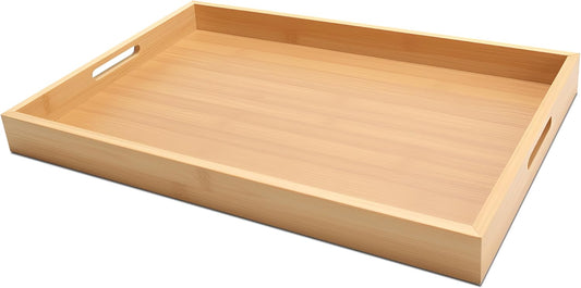Serving Tray with Handles, 17"x12.5"x1.5" Large Bamboo Serving Tray for Ottoman, Decor Tray for Breakfast, Living Room, Drink, Coffe Table