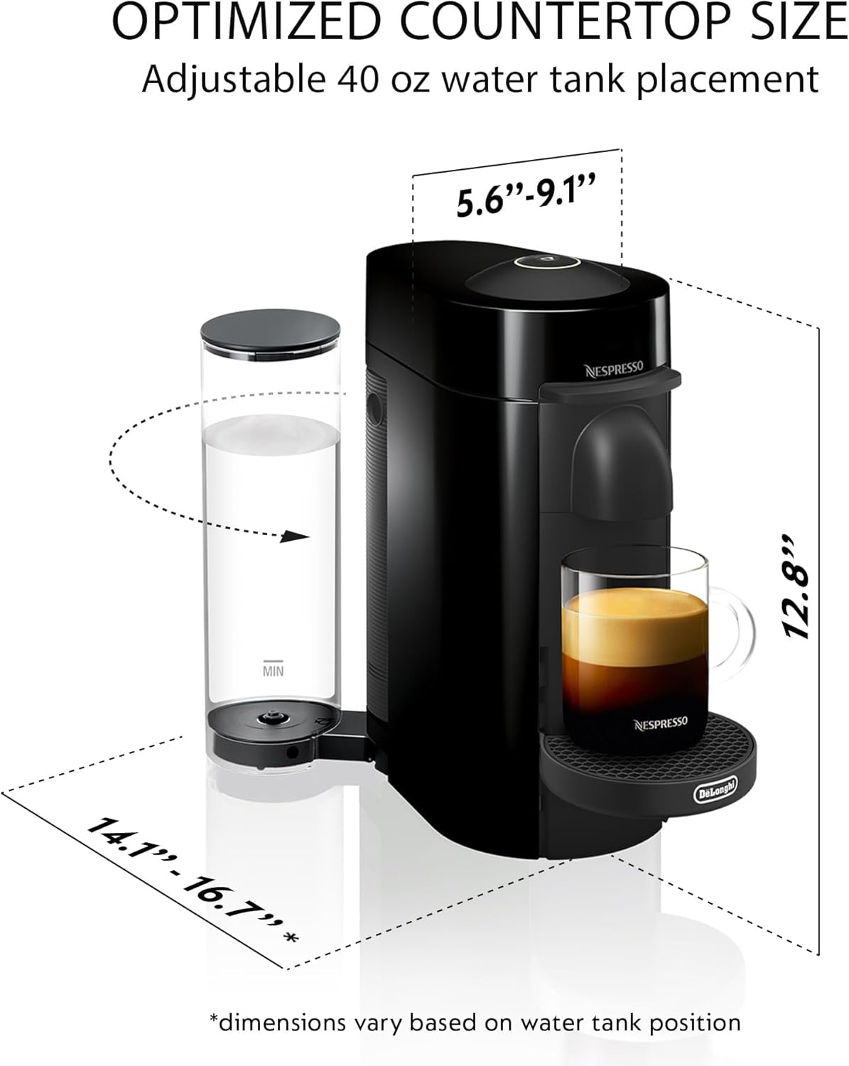 Nespresso VertuoPlus Coffee and Espresso Machine by De'Longhi with Milk Frother, Ink Black