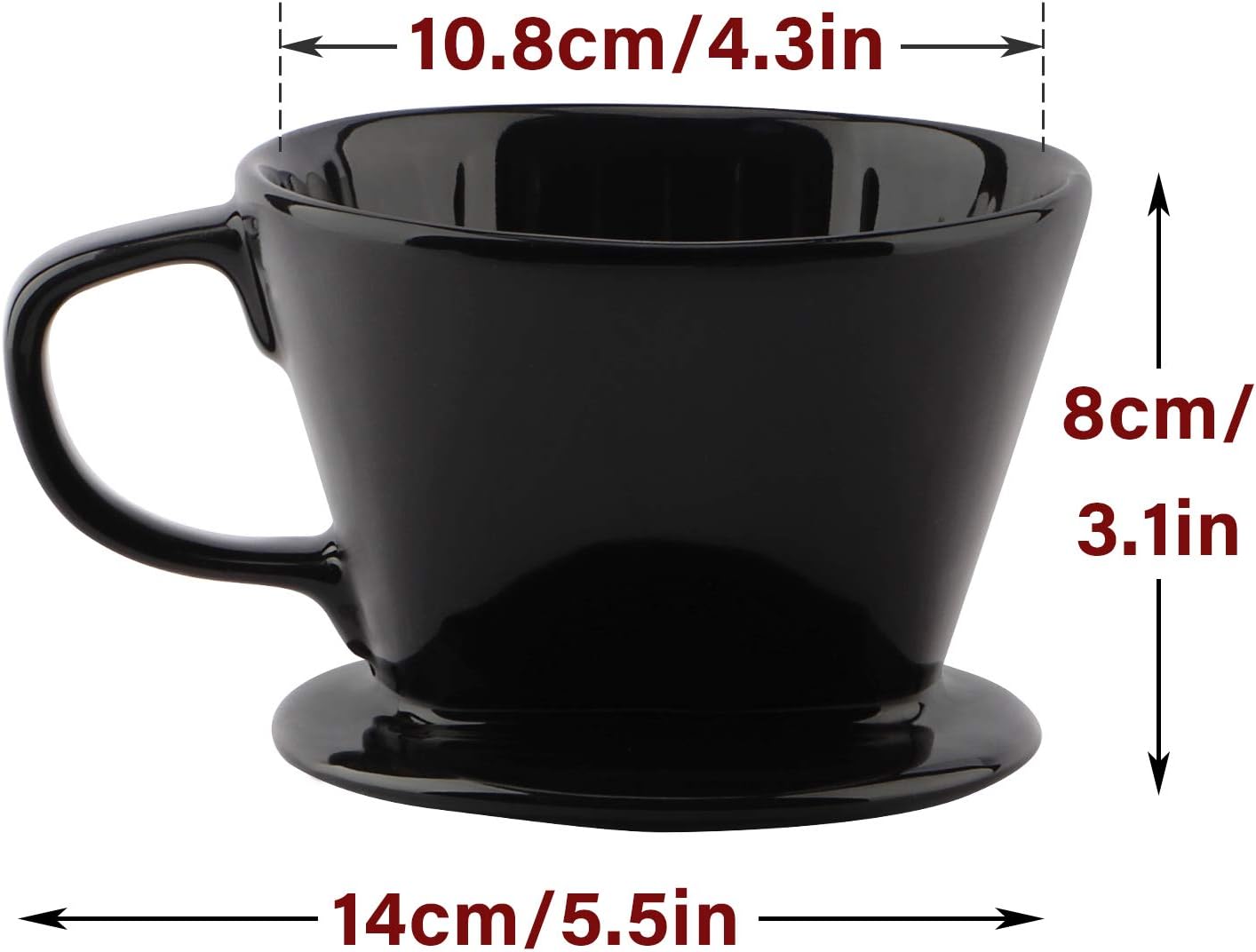 Yeeco Black Ceramic Coffee Dripper, Size 02 Filter With 3 Drip Holes, Manual Pour Over Brewing for Home, Office and Cafe