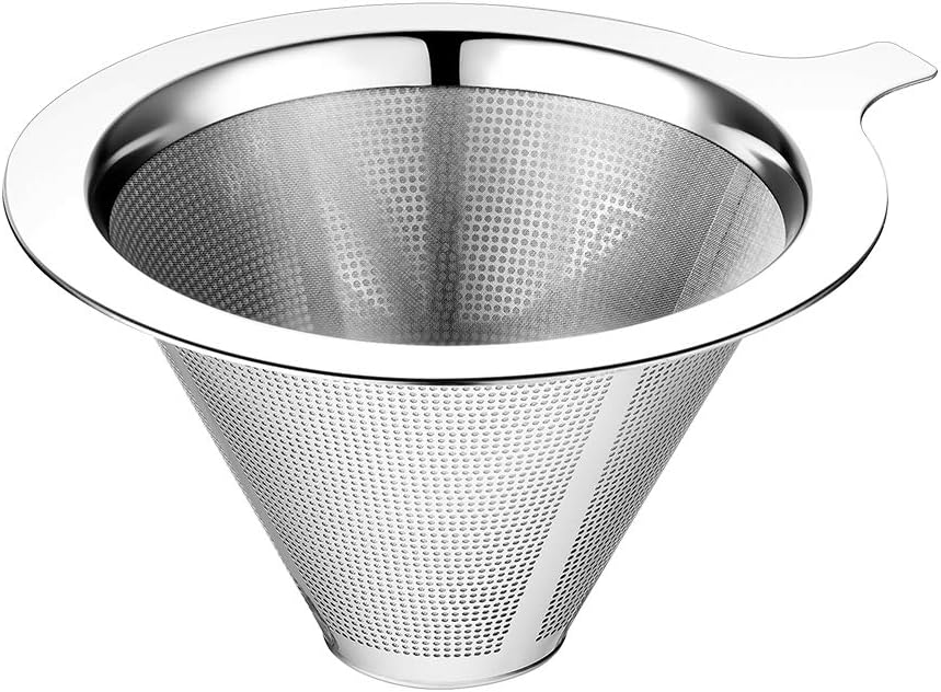 Upgraded Pour Over Coffee Filter, Coffee Dripper, Paperless Mess Stainless Steel Coffee Filter, Maker One to Two Cup Coffee, Easy to Use and Clean (2-4Cups)