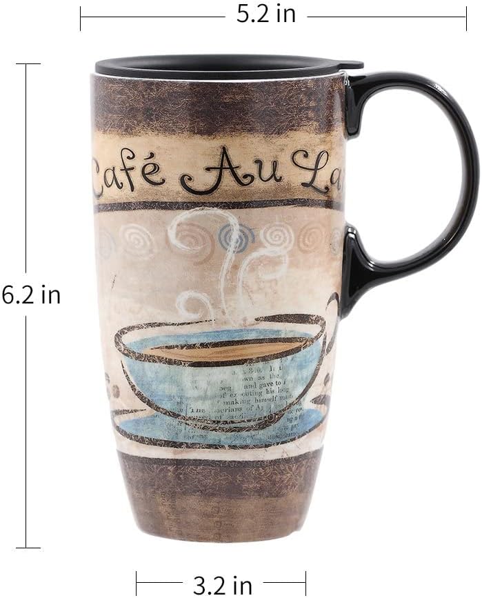 Topadorn Tall Ceramic Travel Mugs 17 oz. Sealed Lid With Color Box and Handle Coffee Cup, Cafe