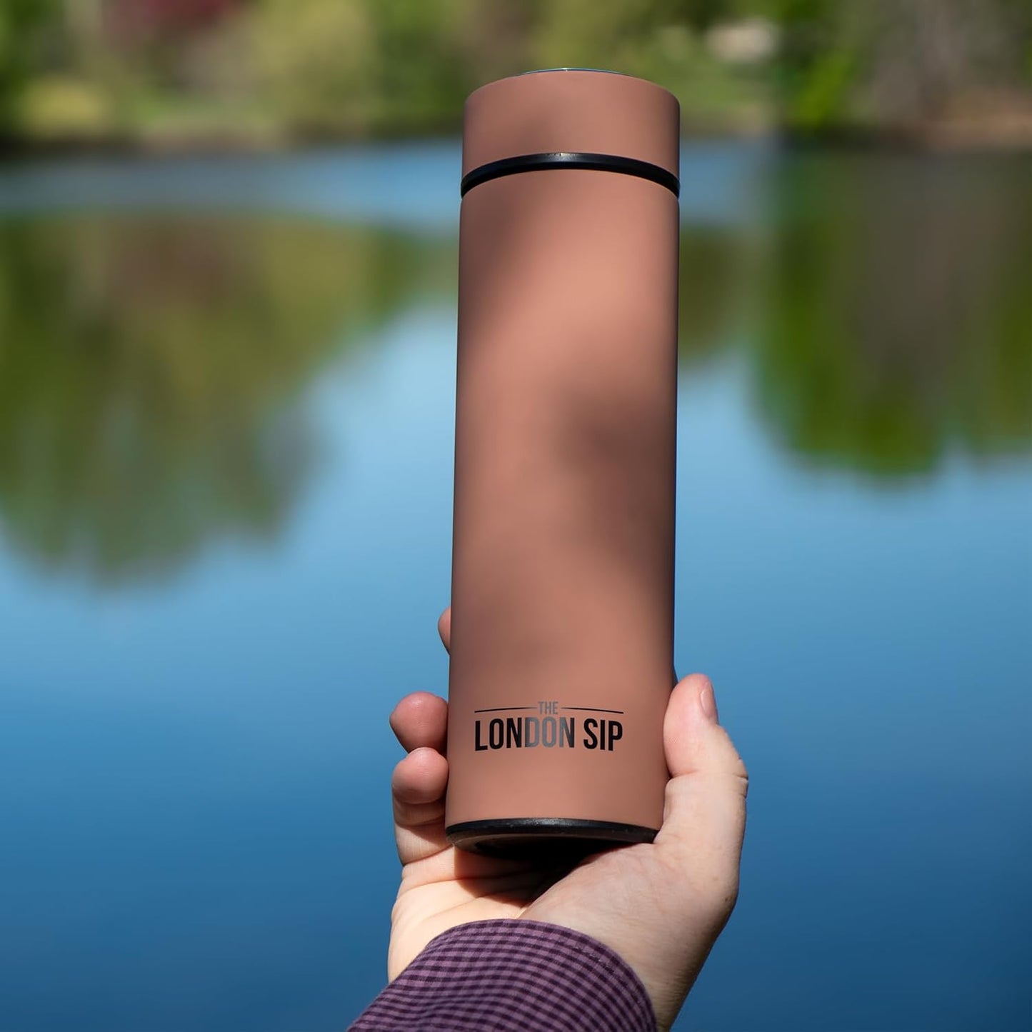 London Sip 16.9 oz Multi-Purpose Tea Infuser Mug – Fruit Infuser Water Bottle for Hot and Cold – Double Wall Stainless Steel Insulated, Mocha Brown