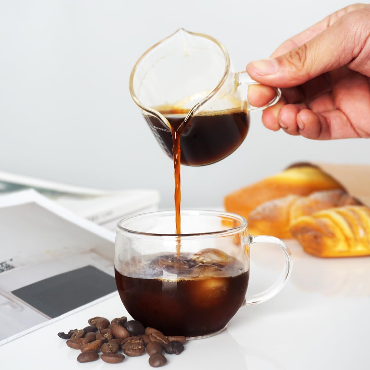 2 Pack Double Spouts Measuring Triple Pitcher Milk Cup 75ML Espresso Shot Glasses Parts Clear Glass