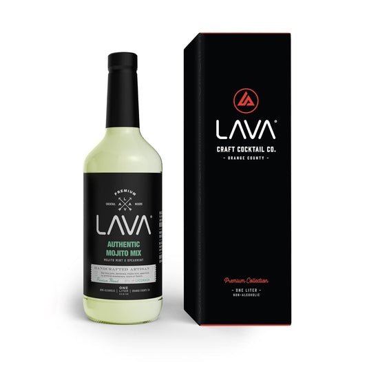 LAVA Premium Authentic Mojito Mix, Made with Real Lime Juice, Mojito Mint, Spearmint, Demerara, Cane Sugar, Refreshing Rum Mojito Mixer. Ready to Use. 1-Liter (33.8oz) Glass Bottle