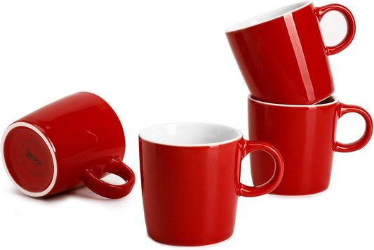 Sweese 3.5oz Porcelain Espresso Cups Set of 4, Mini Coffee Mugs Demitasse Cups - Red