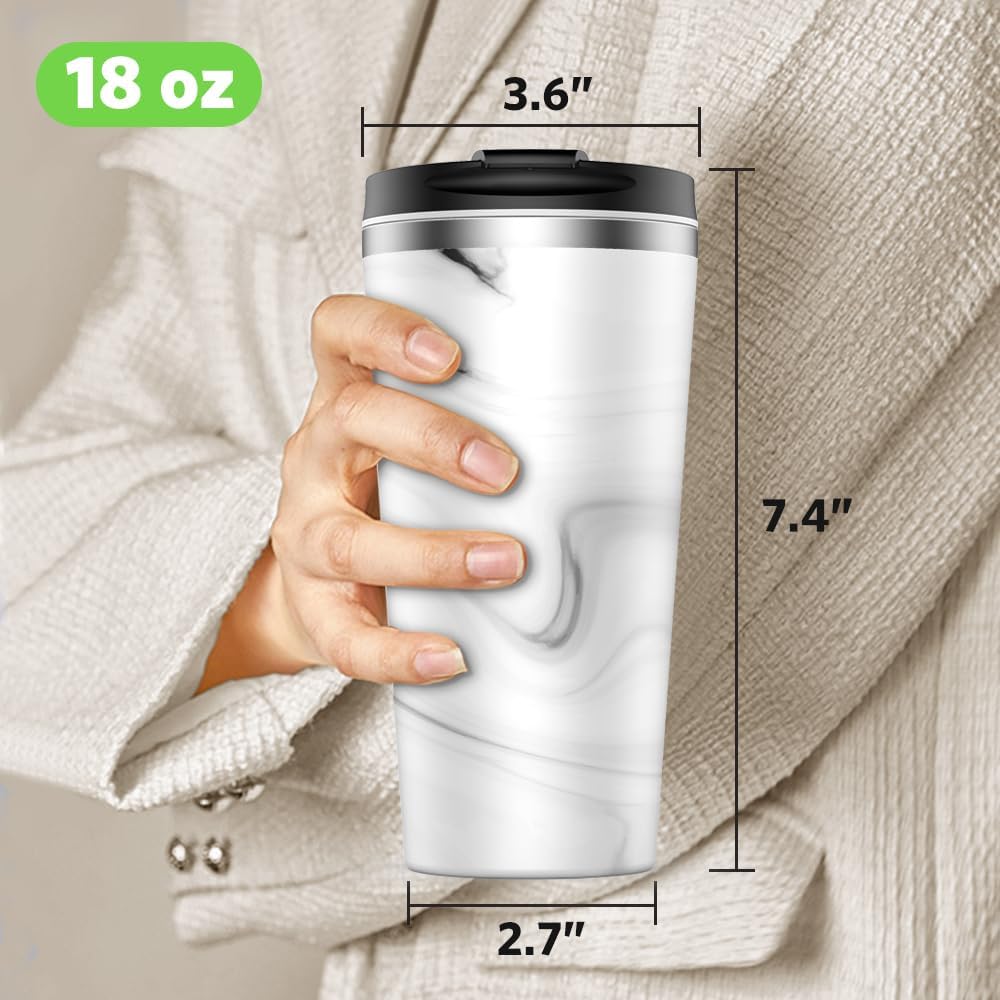 Insulated Coffee Mug with Ceramic Coating, 18oz Travel Mug with Leak-proof Lid, Vacuum Double-wall Tumbler, Stainless Steel Thermal Cup for Tea, Hot Cocoa, Cold Beverage, Ice Drinks