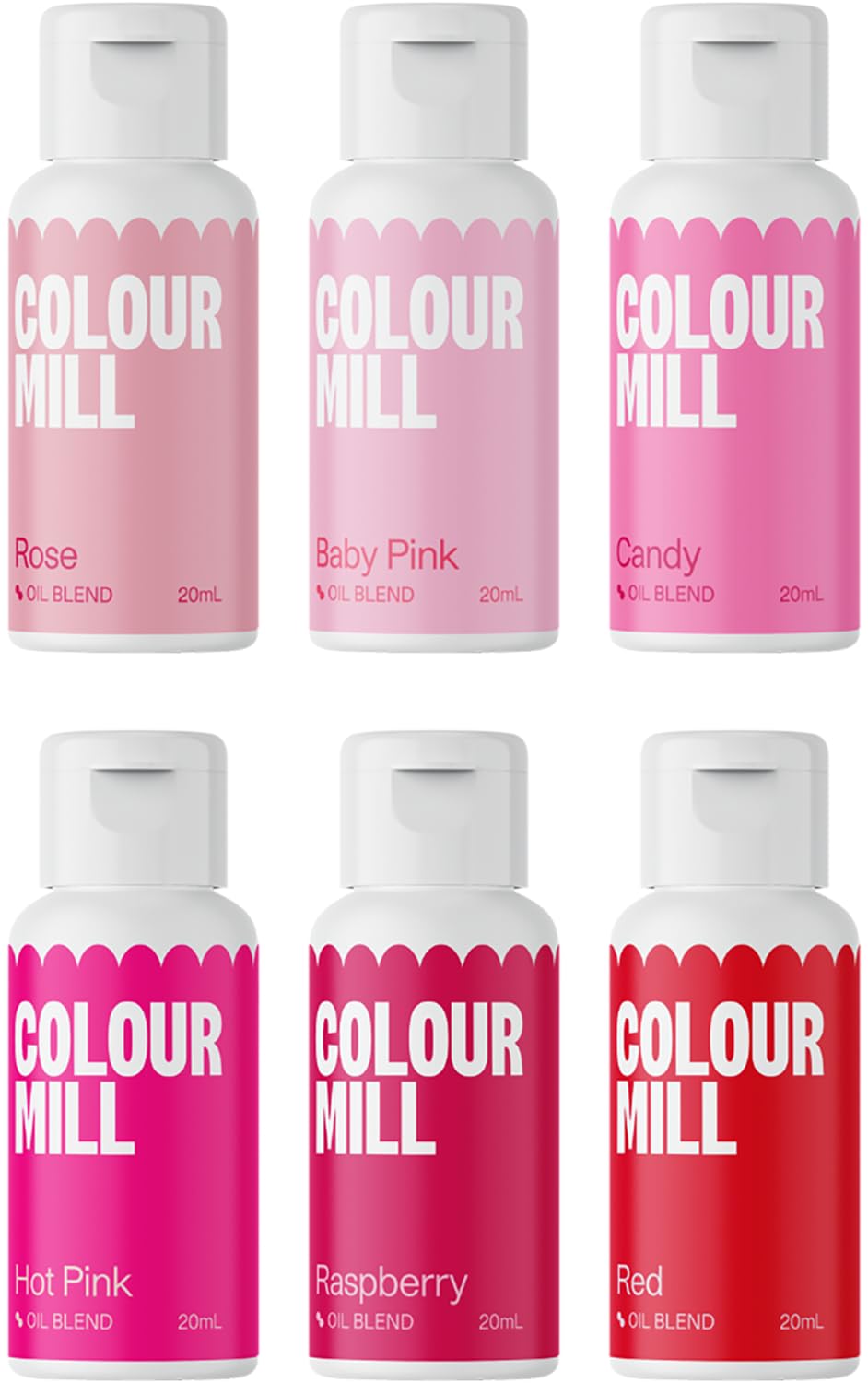 Colour Mill Oil-Based Food Coloring, 20 Milliliters Each of 6 Colors: Baby Pink, Candy, Hot Pink, Raspberry, Red and Rose - Valentine's Set