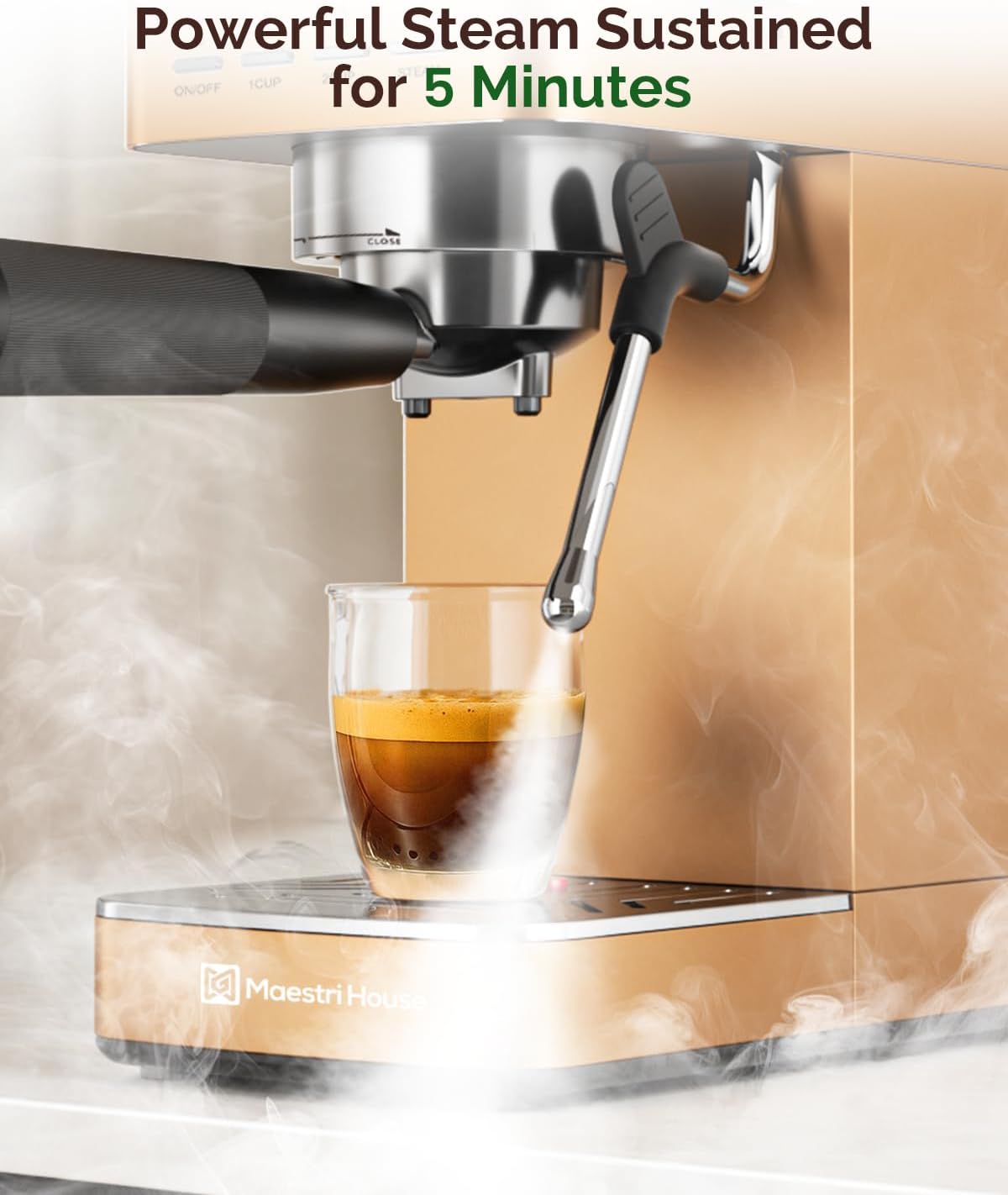 Maestri House 20 Bar ULKA Pump Espresso Machine, Compact Espresso Maker Built-in Flow Meter Steam Milk Frother, Stainless Steel Coffee Machine for Cappuccino, Latte, Rose Golden