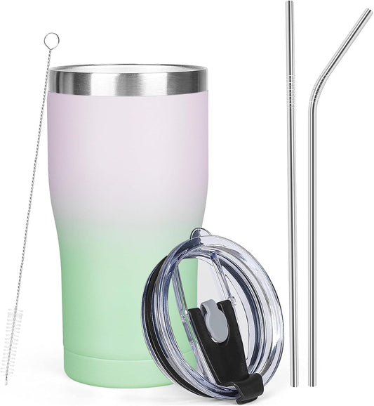 MEZMUT 1 Pack 20oz Insulated Coffee Tumbler with Lids and Straws Double Wall Vacuum Insulated Cup Stainless Steel Travel Mugs Leakproof Powder Coated Tumbler for Indoor Outdoor(Candy Color)