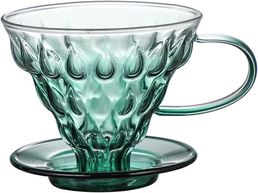 Glass Coffee Dripper, Pour Over Coffee Maker, Reusable Coffee Filter Cup, Slow Brewing Accessories for Home, Cafe, Restaurants(V02,1-4Cups) (Green)
