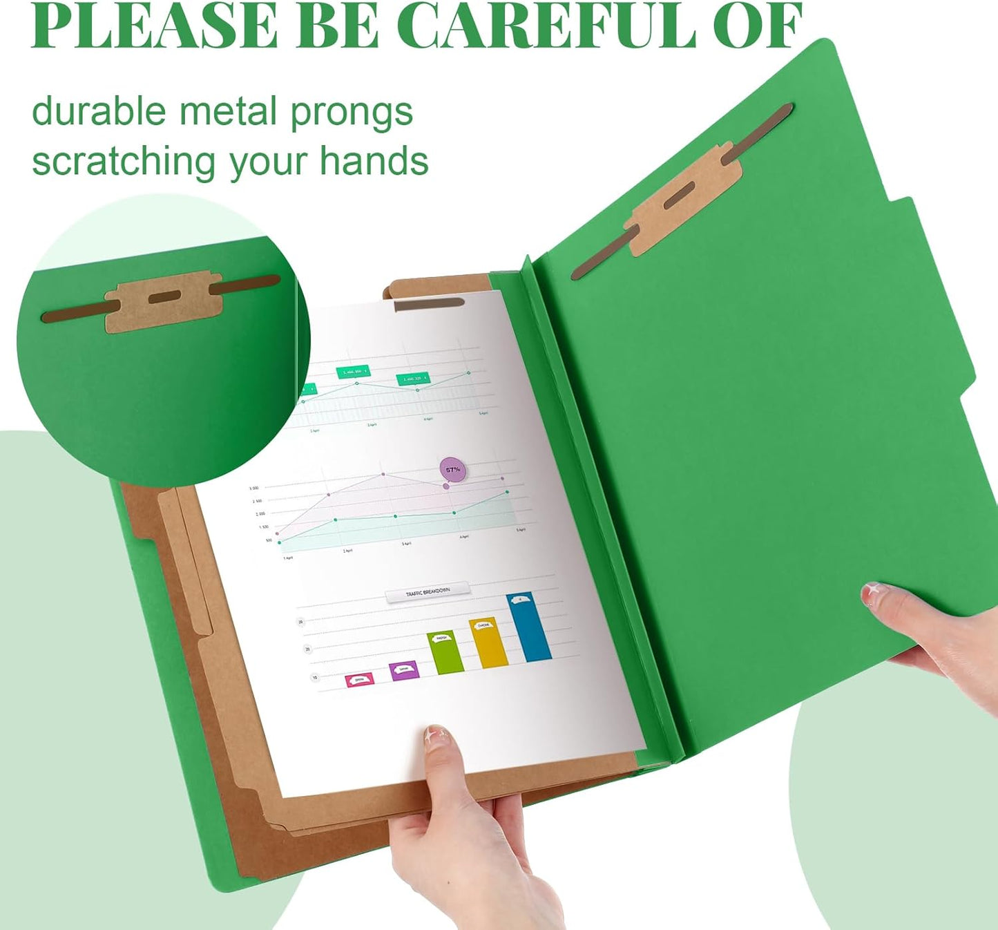 48 Pcs Classification Folders Letter Size, Back to School Supply for Teacher, Student, 3 Dividers Pressboard File Folder Bulk with 2 Fasteners, 3.5 Inch Expanding File Organizer (Green)