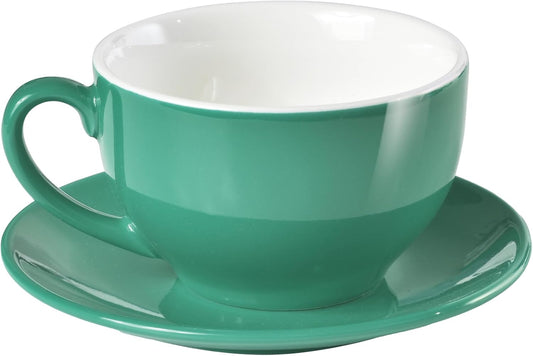 Porcelain Coffee Cup with Saucer 220ml/7.3oz for Cappuccino, Latte, and Tea, Cyan