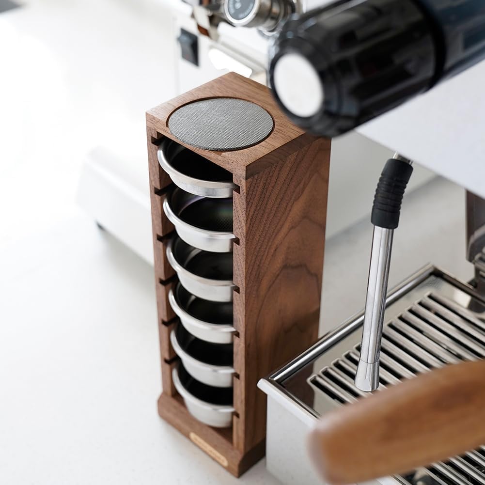 watchget Espresso Filter Basket Stand Portafilter Filter Basket Holder Rack Wooden Espresso Portafilter Precision Basket Storage Stand for 53mm Espresso Machines and 53mm Coffee Puck Screen