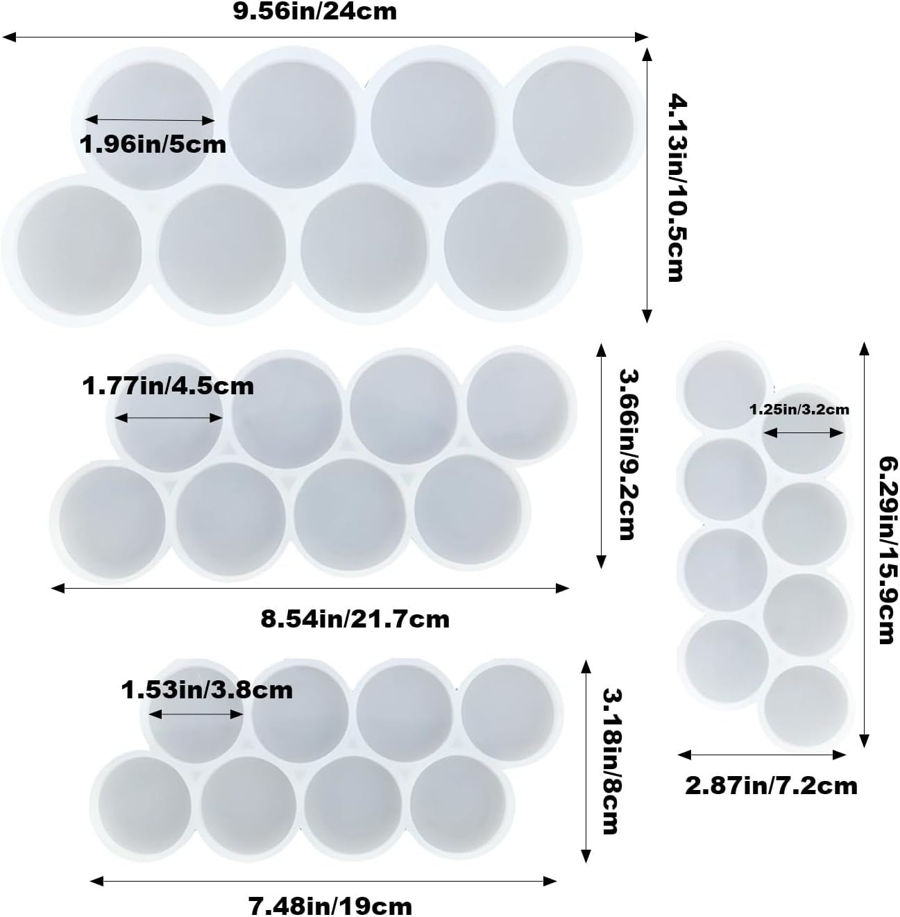 4Pcs Set 32-Cavity Resin Circle Molds, Flat Round Keychain Silicone Mold, Magnet Mold, Earrings Mold, Pendant Silicone Mold for Resin(2in, 1.75in, 1.5in, 1.25in)