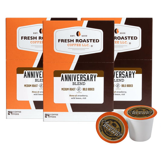 Fresh Roasted Coffee, Anniversary Blend, Medium Roast, 72 Pods for K Cup Brewers