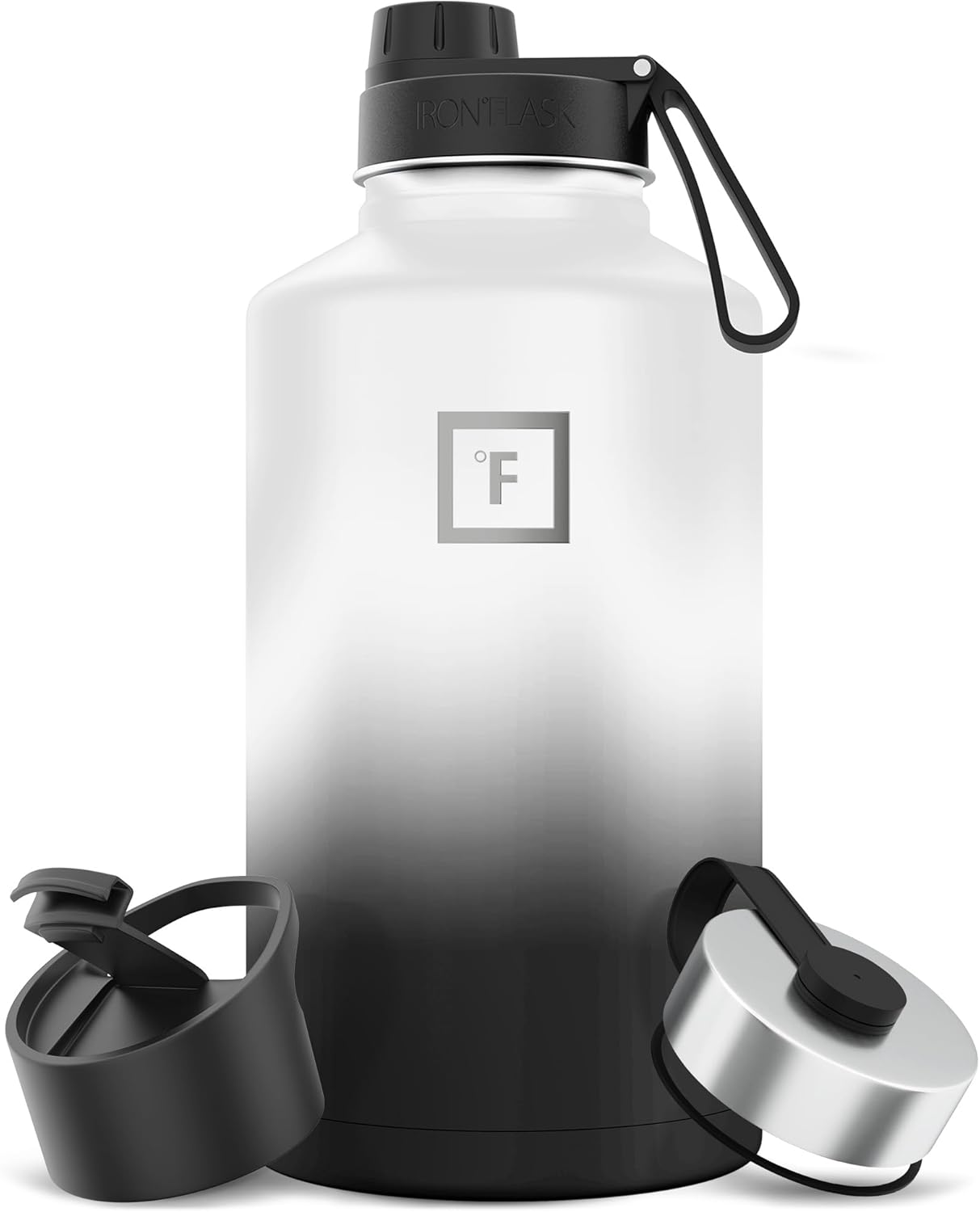 IRON °FLASK Camping & Hiking Hydration Flask with 3 Lids - Stainless Steel, Double Walled & Vacuum Insulated Water Bottle - Leak Proof & BPA Free (Day & Night, Spout - 64 oz)