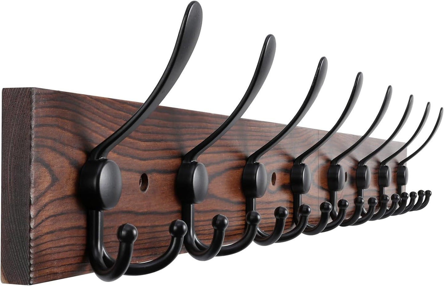 32.2'' Large Coat Rack Wall Mount Coat Hooks Coat Hanger with 8 Metal Black Triple- Hooks Brown Pine Real Wood Plank Hat Rack for Wall Hooks for Hanging Coat Hat Jacket