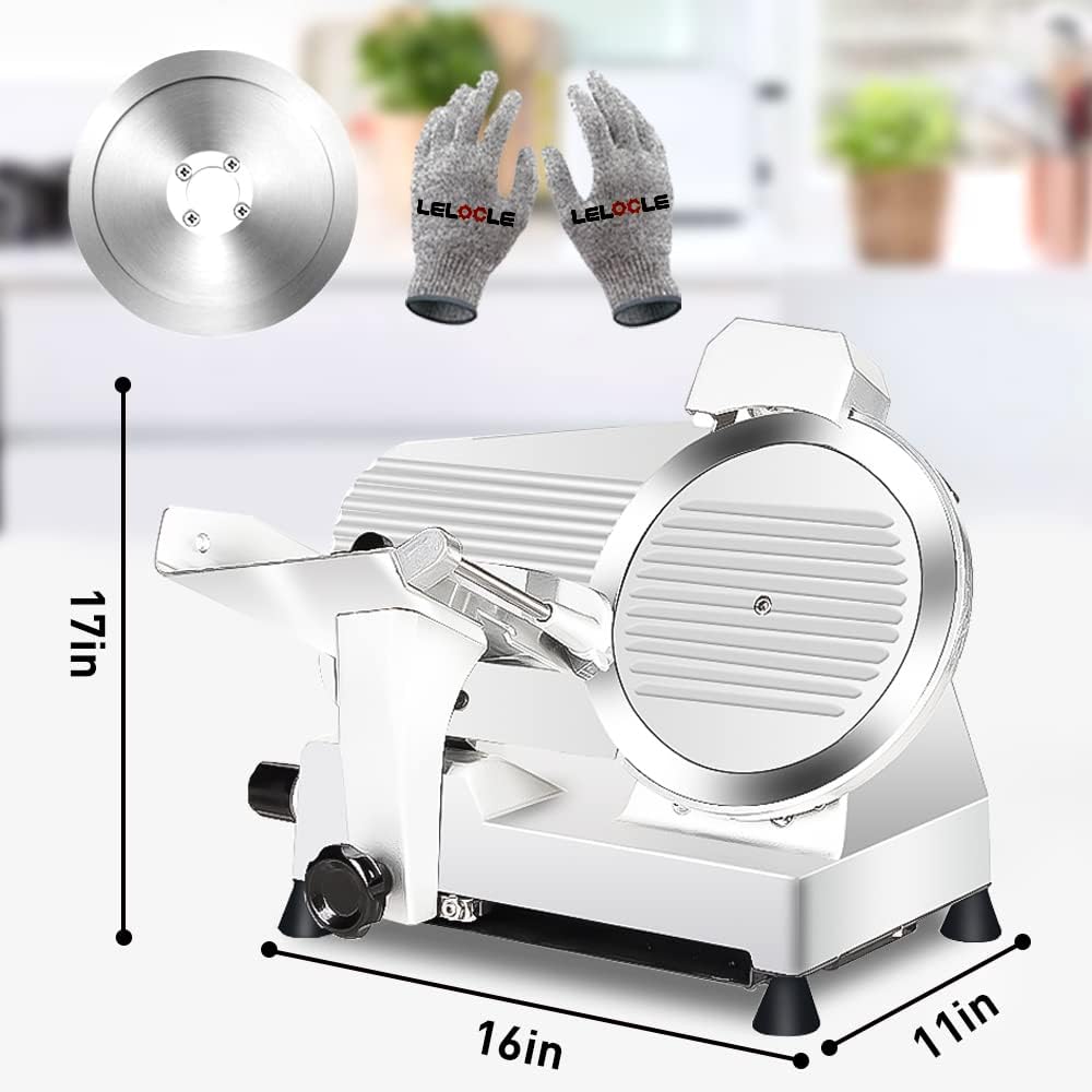 Meat Slicer 340WHome Use and for Commercial 10-inch Electric Food Slicer with Chromium-plated Steel Blade and Built-in Sharpening Stone Easy to Clean Adjustable Thickness Cuts Meat Bread and Cheese