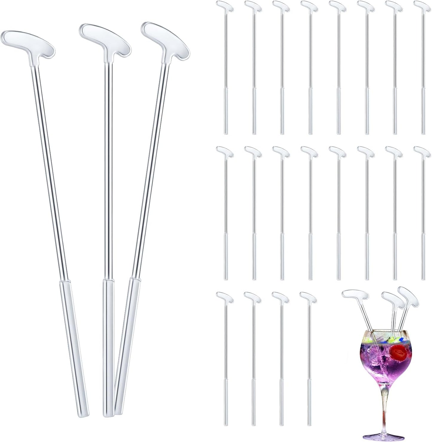 Golf Putter Swizzle Stir Sticks Coffee and Cocktail Stirrers 7.48 Inch Drink Plastic Golf Club Cocktail Swizzle Sticks Party Decorations Favors Reusable for Garnish or Mixers (Silver,30)