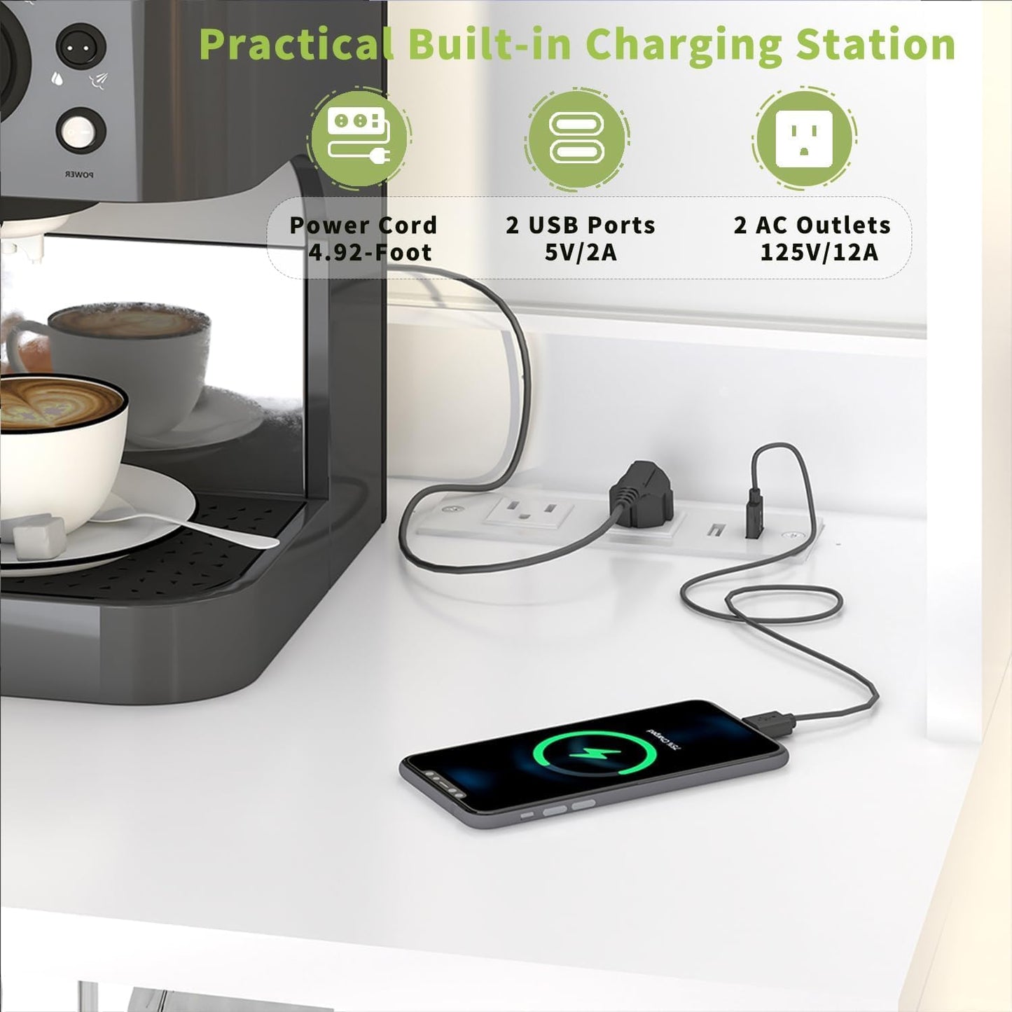 67.3" Tall Modern Kitchen Pantry Storage Cabinet with Drawer and Shelves, Tilt Out Trash Can, Coffee Bar Wine Cabinet with LED Lights and Power Outlet, Wine Glass Rack, 2 Mesh Doors (White)