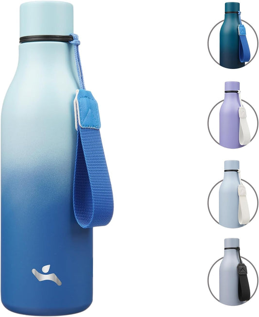Insulated Water Bottle with Strap,18 oz Double Wall Stainless Steel Vacuum Bottles Metal Water Flask,Sky