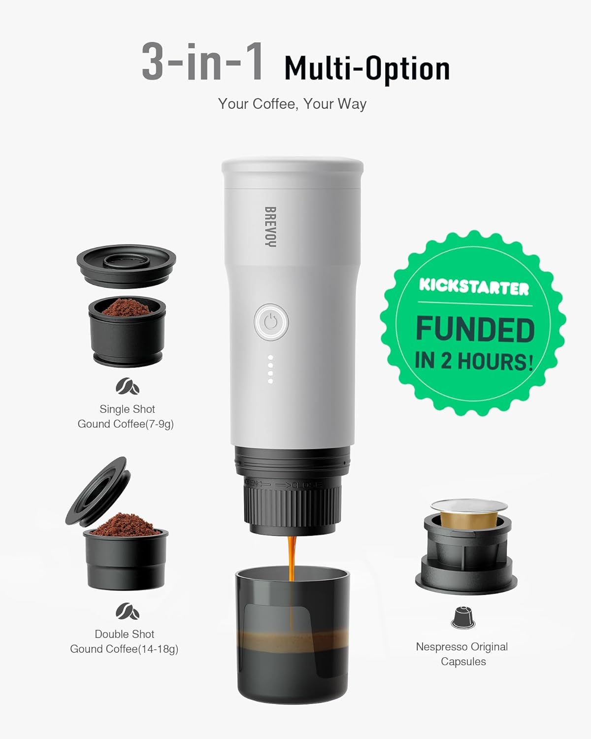 Portable Electric Espresso Machine, Ground Coffee & Capsule, Self-Heating, 20 Bar 12V Mini Car Travel Coffee Maker with 9000mAh Battery-Ideal for Camping, RV, Hiking, Office