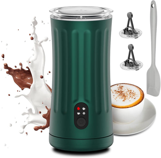 Milk Frother, Upgraded 4-in-1 Milk Frother and Steamer, Hot and Cold Foam Maker and Milk Warmer with Temperature Control & Auto Shut-Off, Frother for Coffee, Latte, Cappuccino, Matcha(Green)