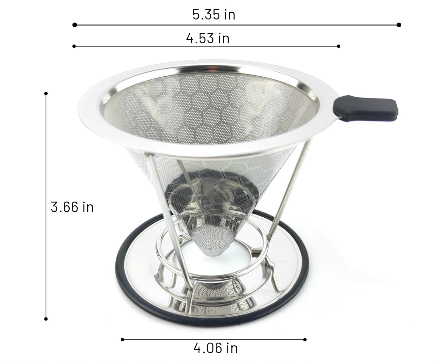 Pour Over Coffee Dripper, Stainless Steel Coffee Filter, Reusable Coffee Filter, Metal Cone Filter with Removable Cup Holder and Cleaning Brush