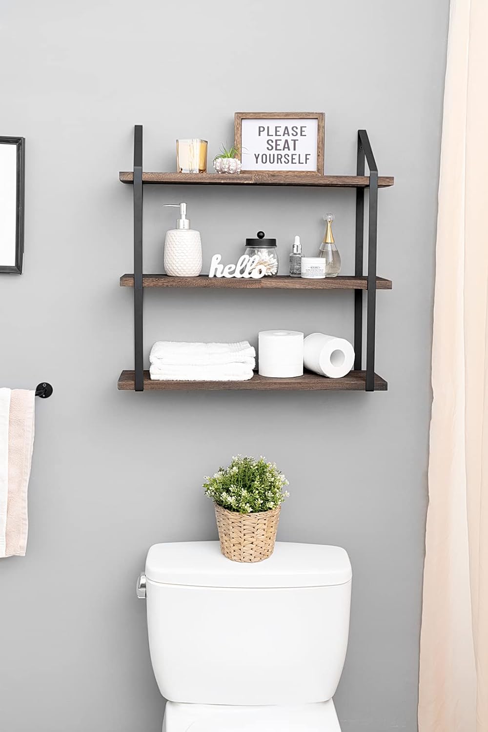 Mkono Floating Wall Shelf 3 Tier 23.5 Inch Rustic Wood Hanging Book Shelf Bathroom Mounted Shelving Storage Display Shelves for Living Room Bedroom Kitchen Office