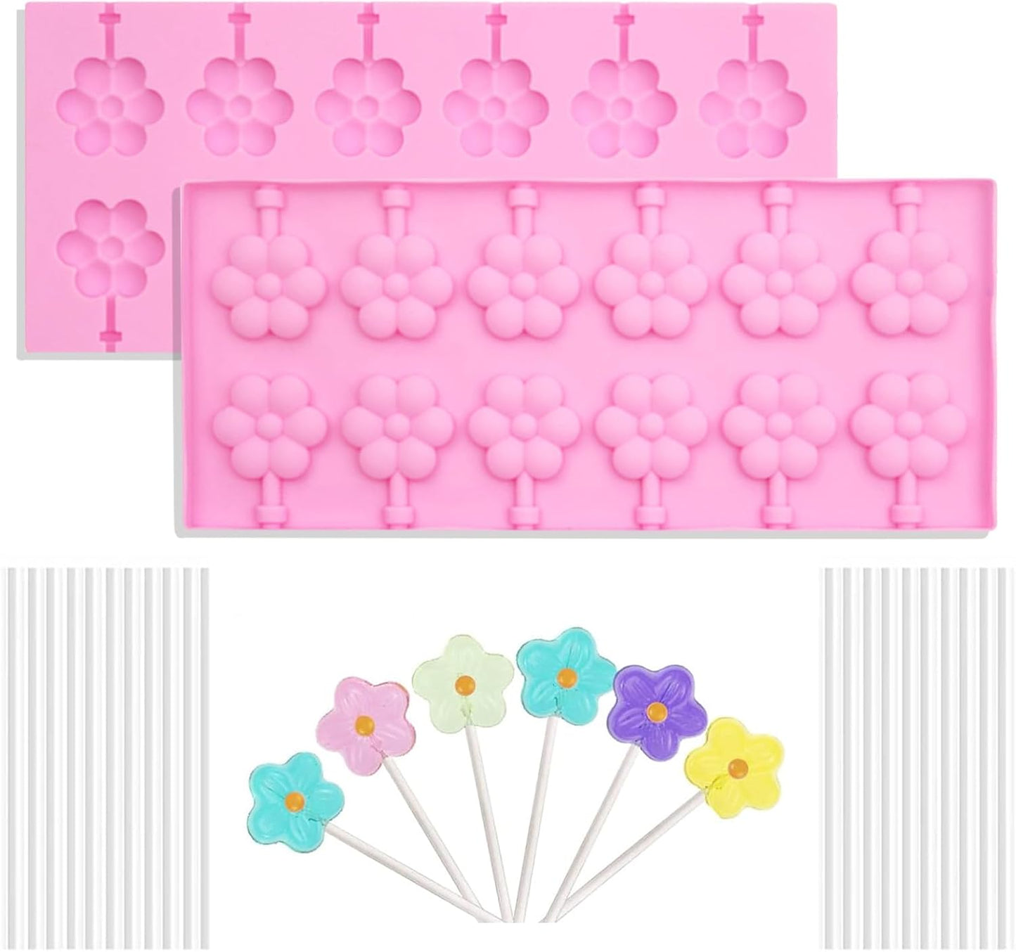 Silicone Lollipop Molds Candy Molds Silicone Sucker Molds Hard Candy Mold & 8 Rounds Nonstick Lollipop Mold With 20 Sticks for Candies,Bread,Jellies,Chocolate,Etc C