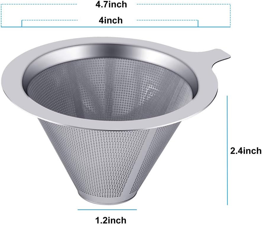 Upgraded Pour Over Coffee Filter, Coffee Dripper, Paperless Mess Stainless Steel Coffee Filter, Maker One to Two Cup Coffee, Easy to Use and Clean (1-2Cups)