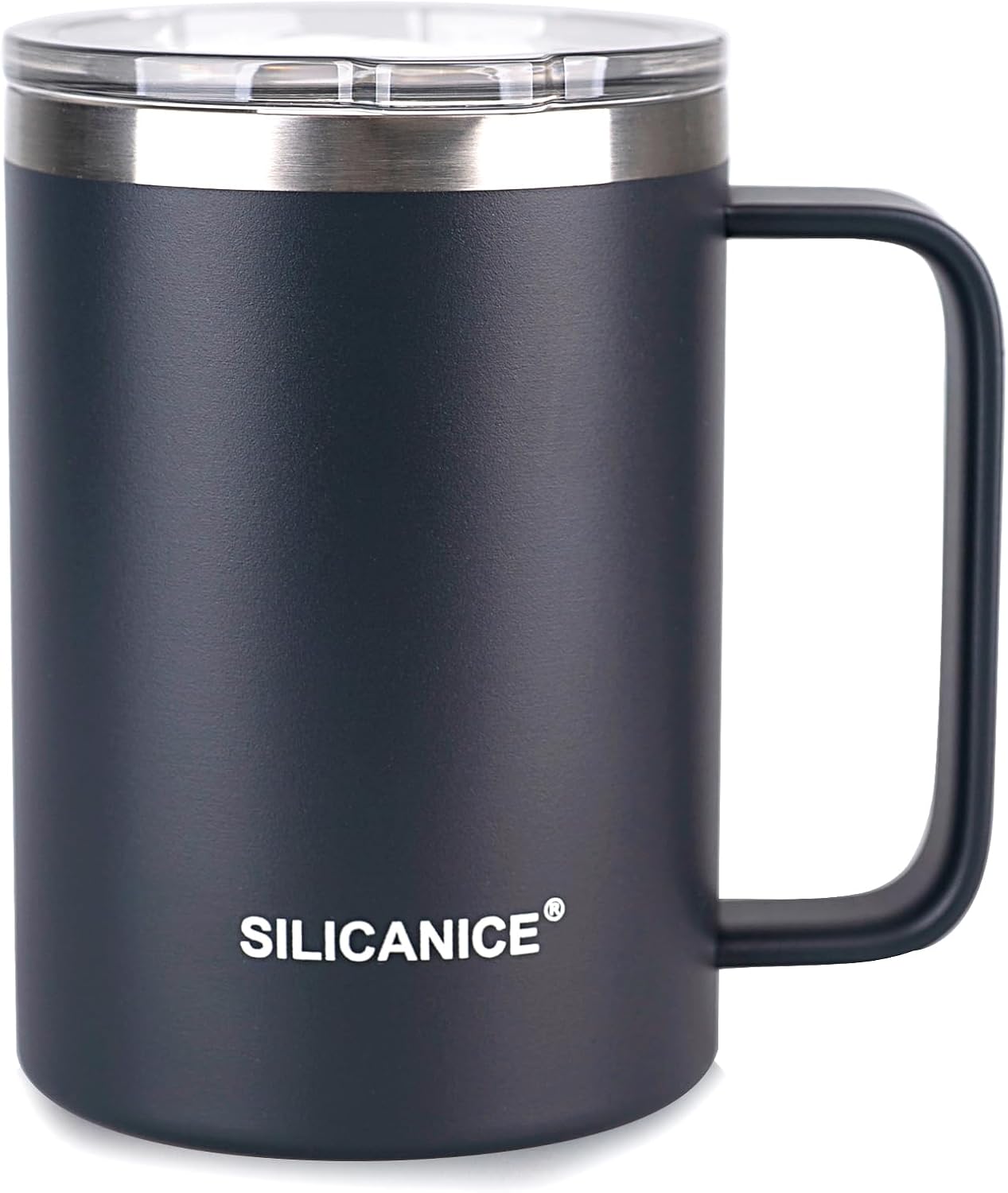 14 oz Stainless Steel Vacuum Insulated Tumbler with handle & MacSlider Lid, Dishwasher Safe & Spill Proof Coffee Cup, Travel Mug for Hot/Cold Drinks, Durable Design - Gray