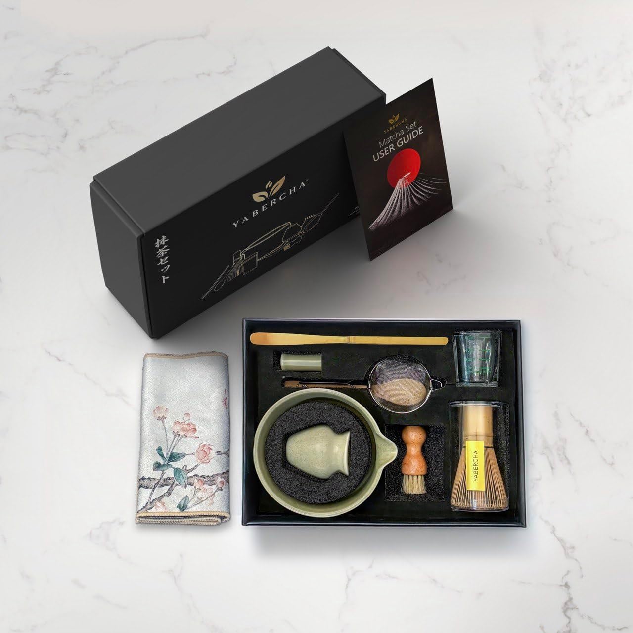 10 Pcs Matcha Whisk Set - 15 OZ Matcha Bowl with Spout and Whisk Holder & Measuring Cup - Bamboo Matcha Scoop and Spoon - Stainless Steel Sifter - Cleaning Brush - Matcha Kit for Japanese Tea Ceremony