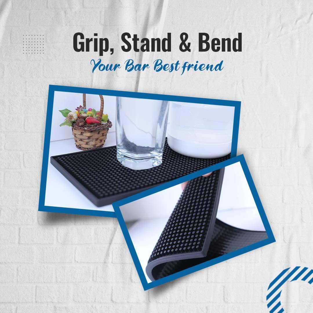 Rubber Bar Mats for Countertop by ProTensils - 12" x 6" Black Bar Mats for Bartending, Bar Service Mat, Home Bar, Coffee Bar Mat Spill Matt (2 Pieces)