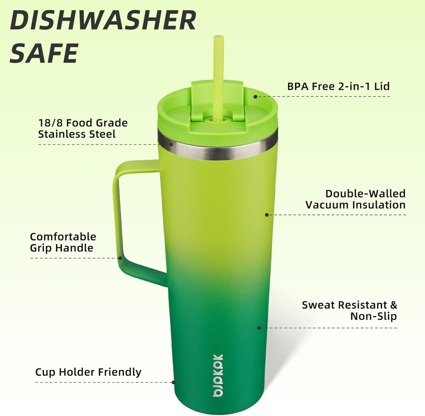 BJPKPK Insulated Tumbler with Handle, 30oz Insulated Tumblers with Lid and Straw, Stainless Steel Metal Water Bottles, Coffee Travel Mugs, Cups, Bamboo Grove