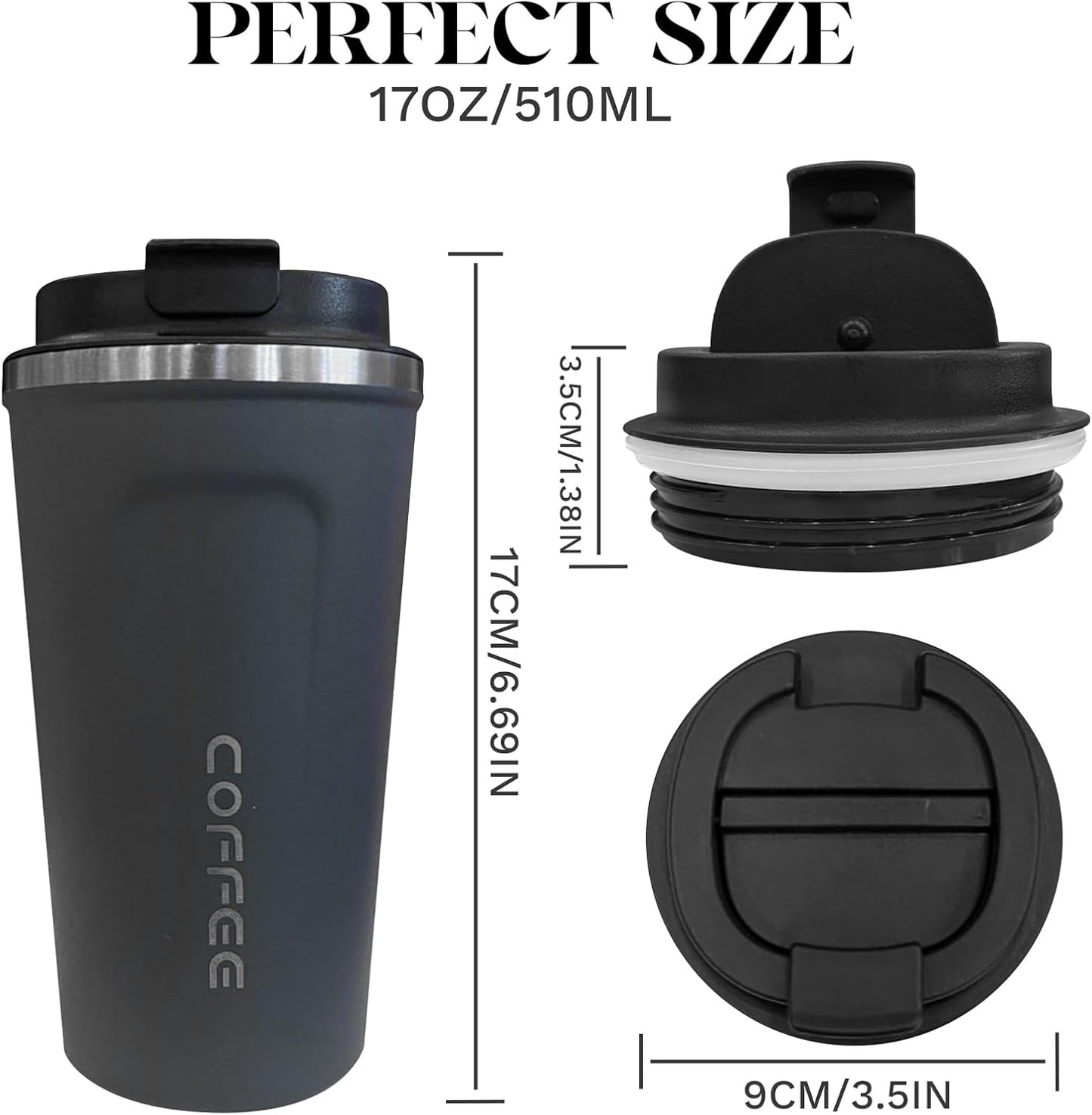 YINBAOGE Insulated Travel Coffee Mug Spill Proof Leak Proof Pobtable To Go Camping Stainless Steel Coffee Tumbler Reusable Coffee Cups with Lids Thermos for Hot and Cold Drink (2nd-Blue, 17 OZ)