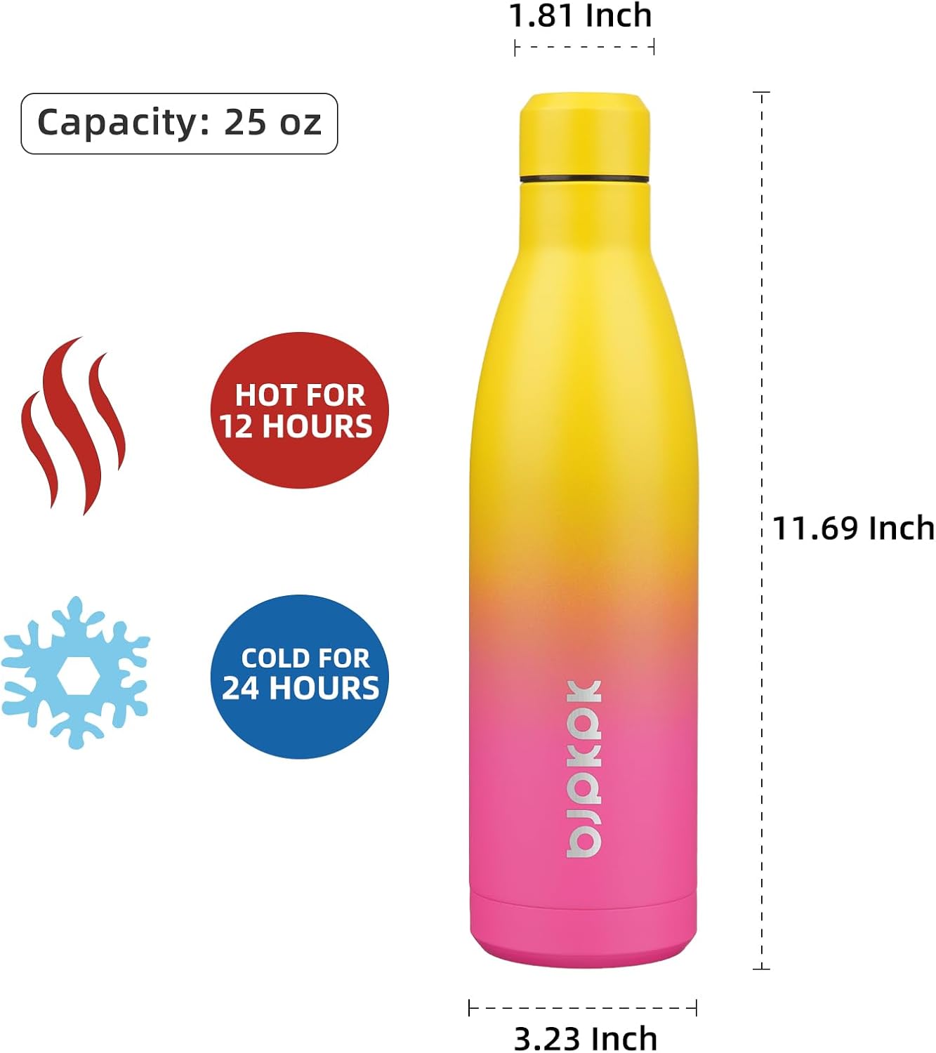 BJPKPK 25oz Insulated Water Bottle Double Wall Vacuum Insulated Stainless Steel Water Bottles for Spots Keep Cold and Hot,Rainbow