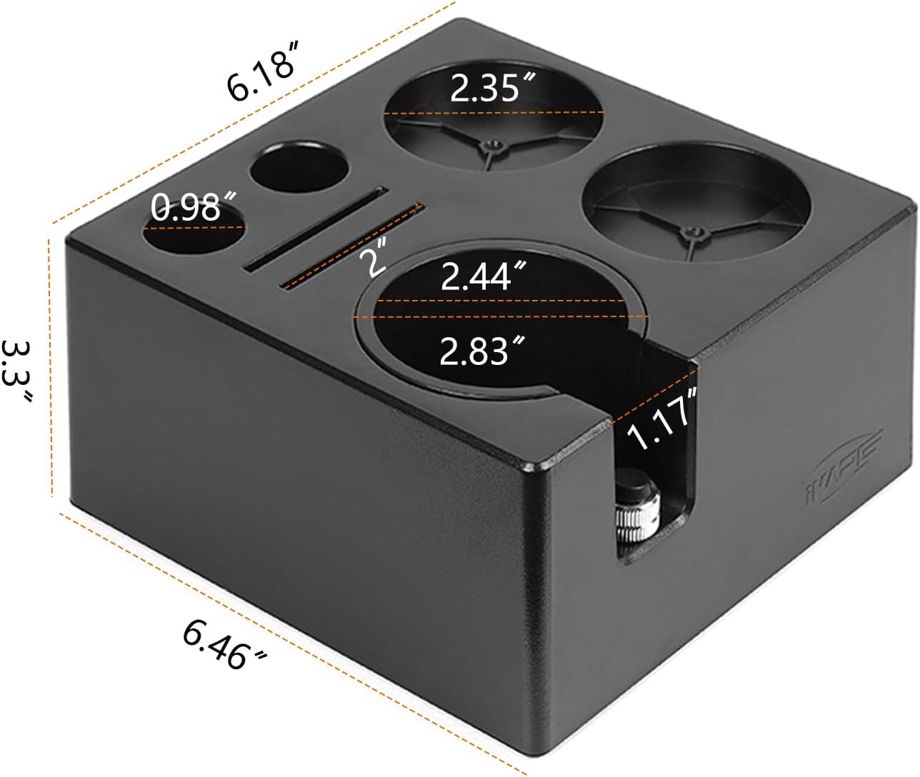 IKAPE ABS Espresso Knock Box, 7 in 1 Coffee Organizer Box Fit for Storage 51, 54, 58MM Espresso Tamper, Distributor, Portafilter & Puck Screen Accessories(Black)