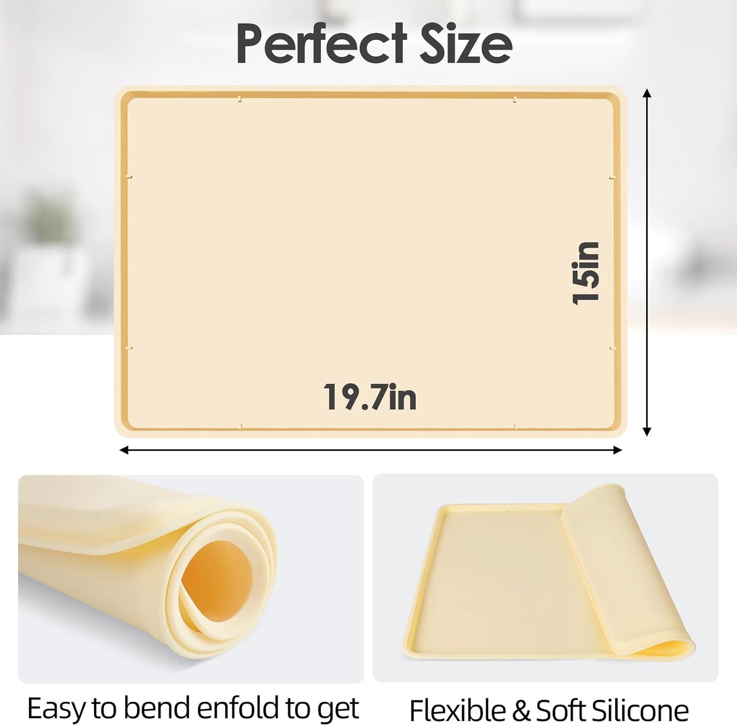 TOHONFOO Silicone Coffee Maker Mat with Lip, 19.7'' x 15'' Heavy Duty Coffee Maker Mat for Countertops, Coffee Tray Fit Under Coffee Machine Appliance Automatic Machines Espresso Accessory, Beige