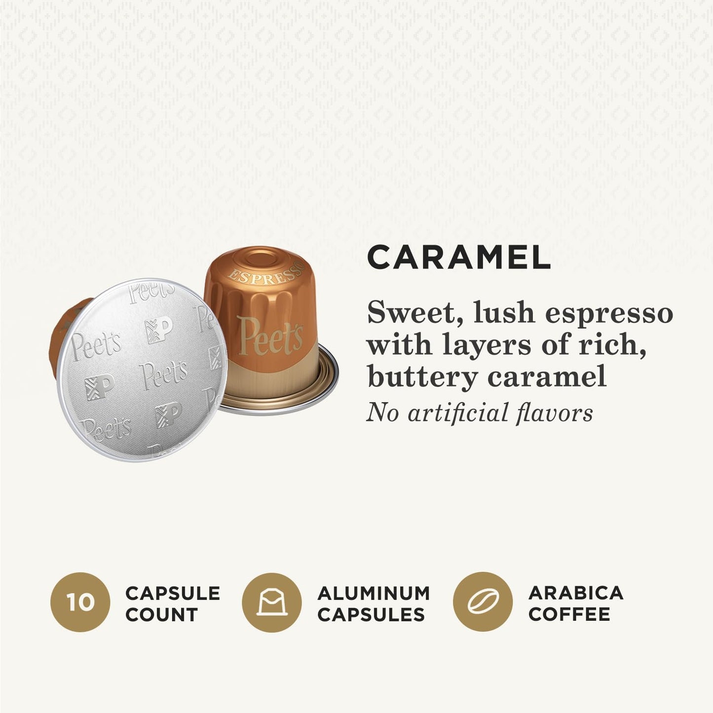 Peet's Coffee, Dark Roast Espresso Capsules Compatible with Nespresso Original Machine, Caramel 10 Count (1 Box of 10 Espresso Capsules) (Pack of 2)