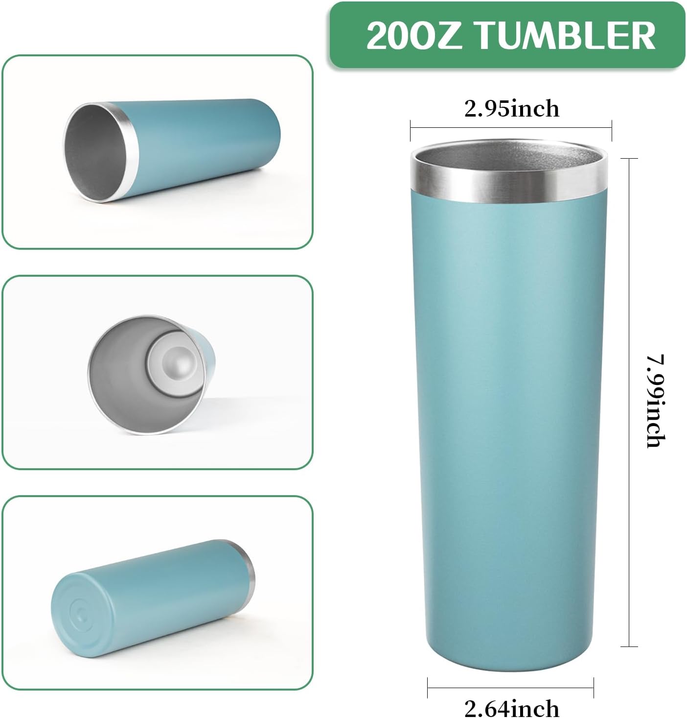 20 oz Skinny Tumbler with Lid and Straw,Stainless Steel Vacuum Insulated Tumbler Cup Double Wall Leak-proof Coffee Mug,Travel Thermal Water Tumbler for Home,Office,Outdoor (Glacier blue,8)