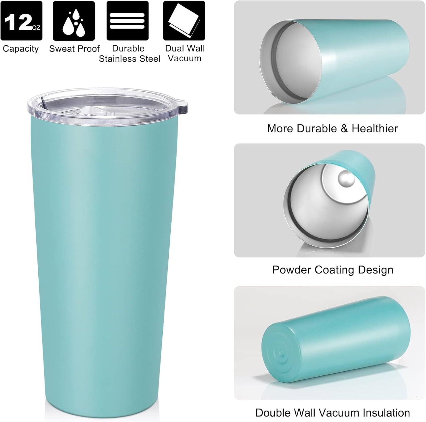VEGOND 20oz Tumbler Bulk with Lid and Straw 6 Pack, Stainless Steel Vacuum Insulated Tumbler, Double Wall Coffee Cup Travel Mug, River Green