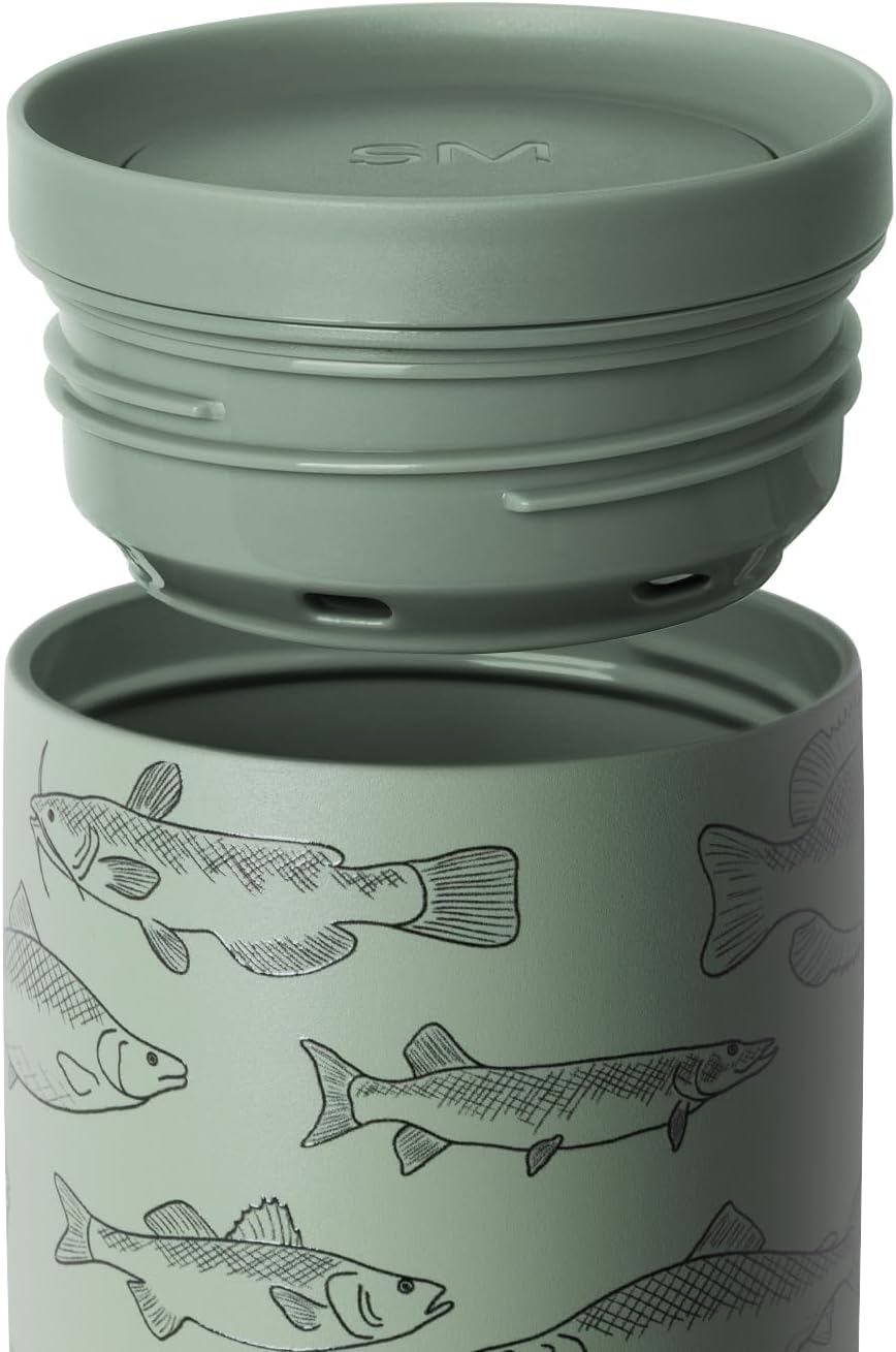 Simple Modern Father's Day Signature Voyager | 16oz Travel Coffee Mug Tumbler with 360° Lid | Gifts for Dad, Him | Ceramic-Lined Insulated Stainless Steel Cold Brew Iced Coffee Cup | Fish On