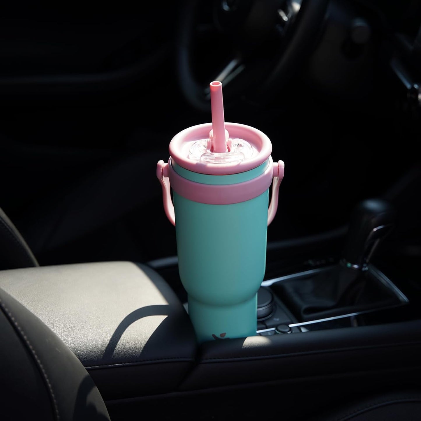 30 oz Tumbler with Side Handle, Insulated Water Bottle with Straw and 2 in 1 Lid, Stainless Steel Cup Travel Coffee Mug for Sports Office Gym,Lime