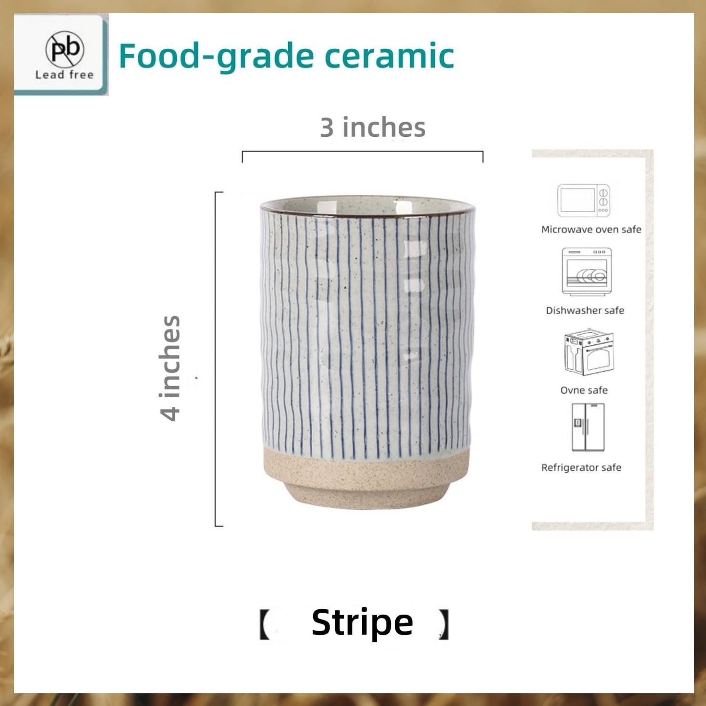 Stoneware Coffee Bar Utensil Holder Tea & Coffee Spoon & Stirrer Holder for Stir Stick Straw Teaspoon Holder Spoon Cup Small Utensil Jar (Blue Stripes)