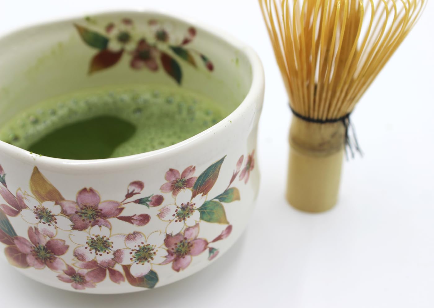 Japanese Traditional Mino Ware Handcrafted Mini Matcha Chawan Tea Bowl Cup Set With Chasen Bamboo Tea Whisk Ceremony Tableware Pottery (Kohiki Sakura)