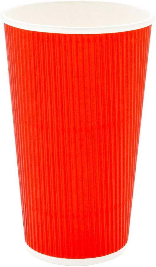 Restaurantware 16 Ounce Ripple Wall Disposable Coffee Cups, 500 Insulated Red Paper Tumblers with Rolled Rim Design, Lids Sold Separately for Hot Drinks like Tea, Hot Chocolate, and More