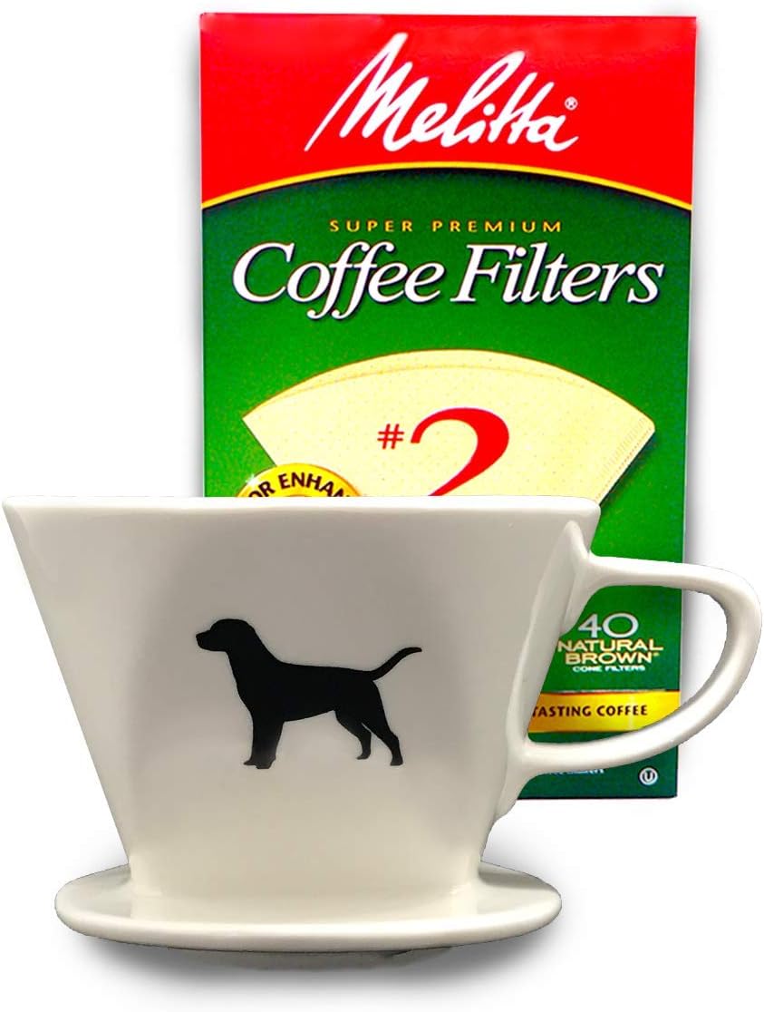 Black Lab Coffee Pour Over Single Cup Ceramic Brewer with Melitta Filters (Black Lab)